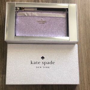 kate spade lilac frost tinsel glitter fabric large slim cardholder